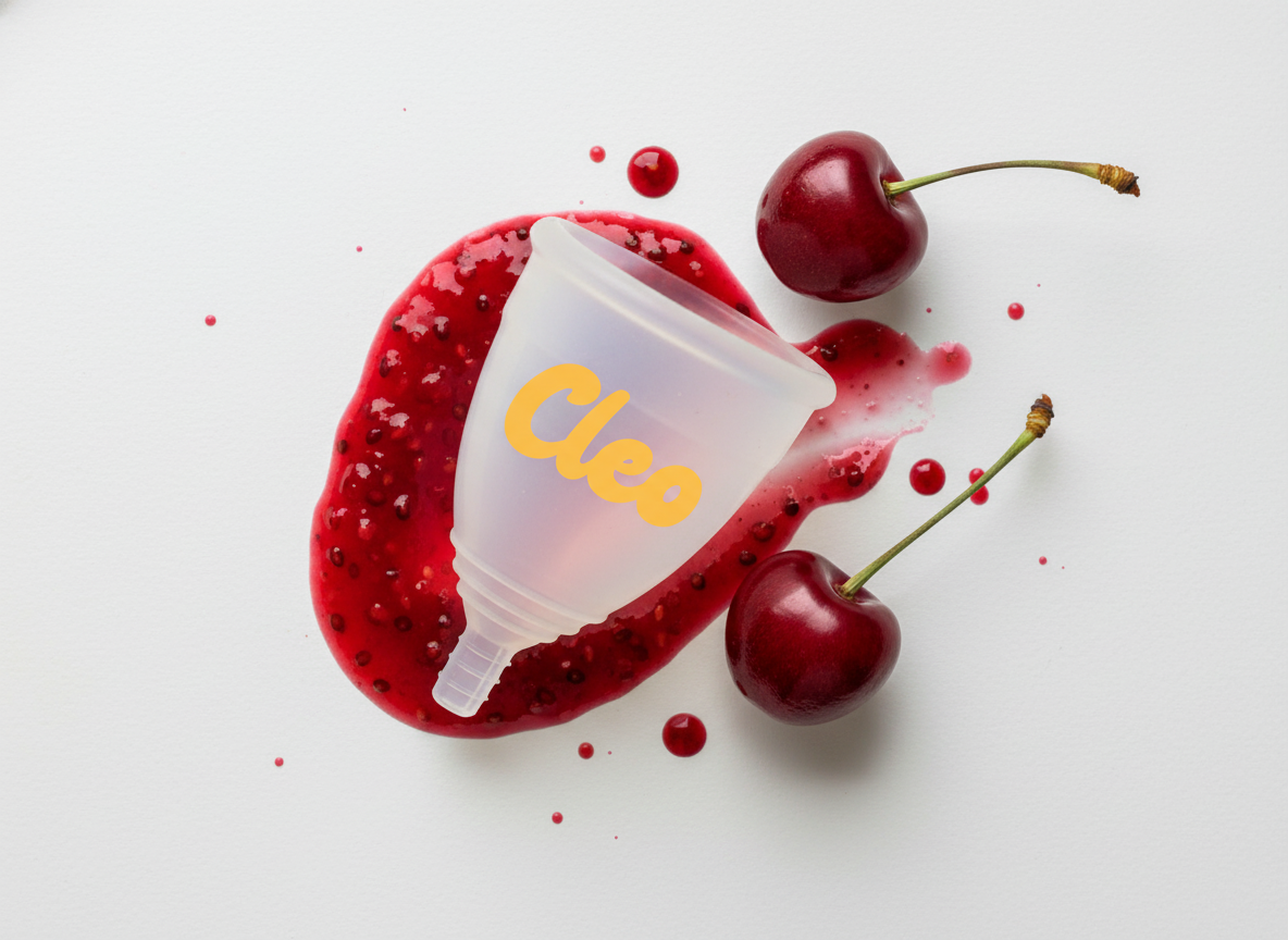 Mujer feliz sosteniendo la copa menstrual CLEO